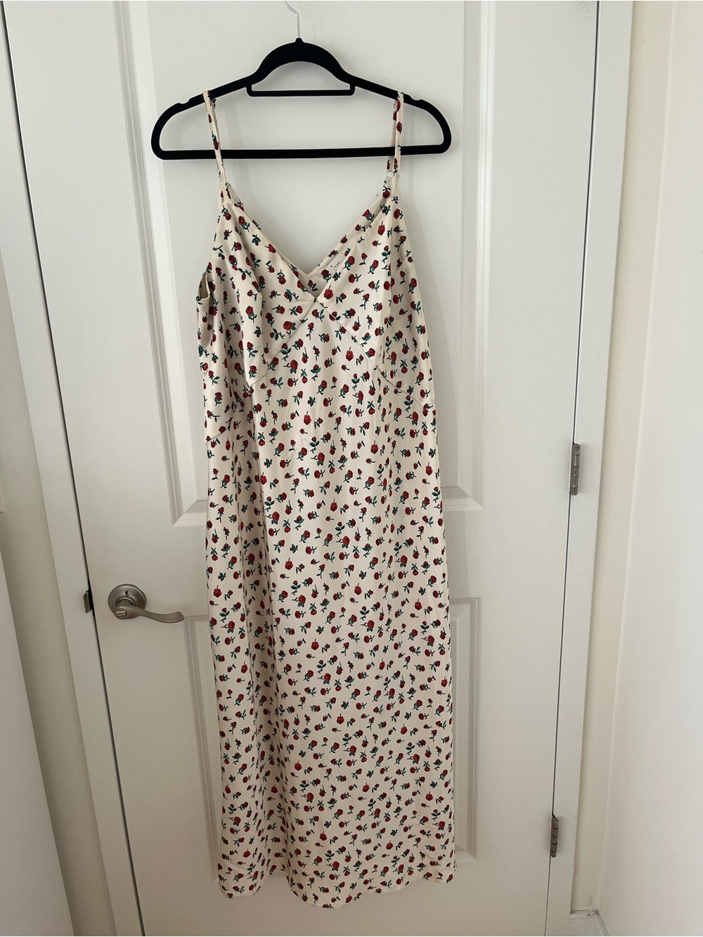 Floral Slip Dress with Red Rose Print